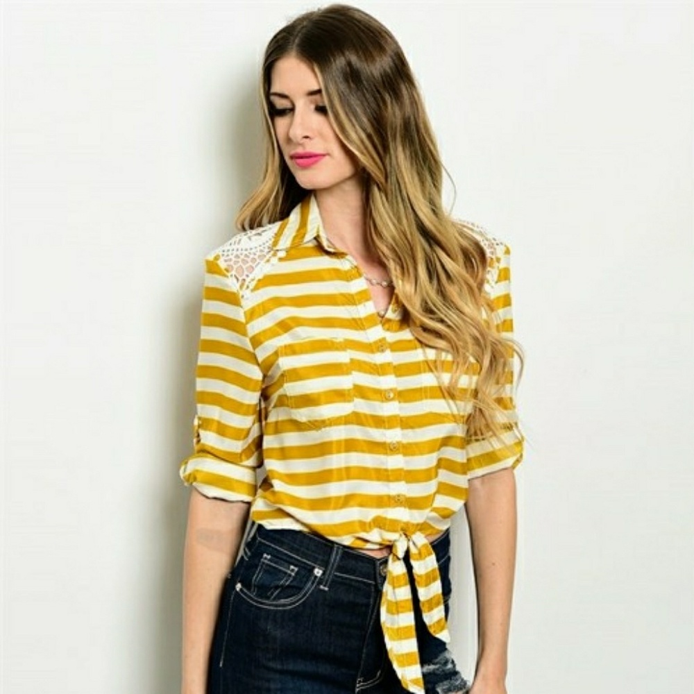 Solutions Boutique Mustard Cropped Crochet Blouse